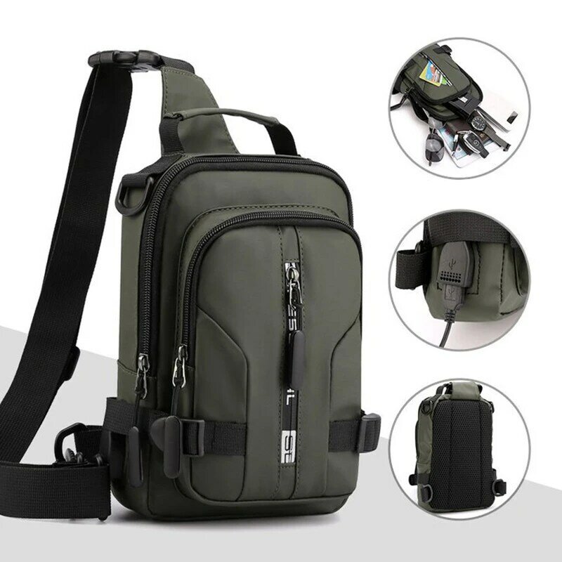 Водонепроницаемая Повседневная нагрудная сумка для мужчин, многофункциональная мужская сумка через плечо с USB-зарядкой и защитой от кражи, нейлоновая холщовая дорожная нагрудная сумка для мужчин
