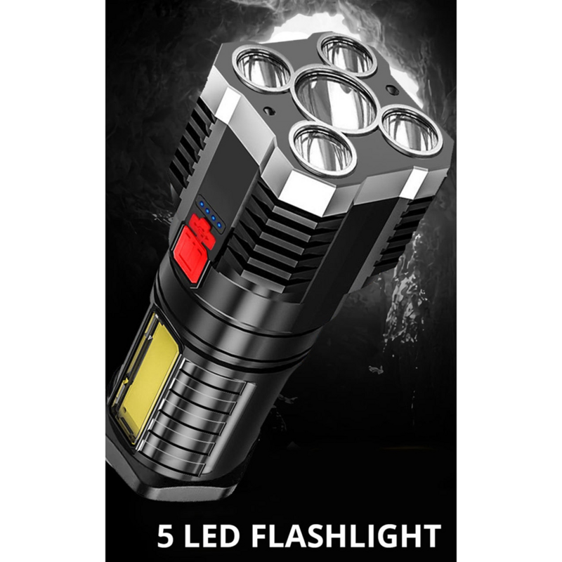 Lampe de poche LED aste super lumineuse, torche ultra injuste, lumière latérale, lampe de poche extérieure pour le camping, 5LED