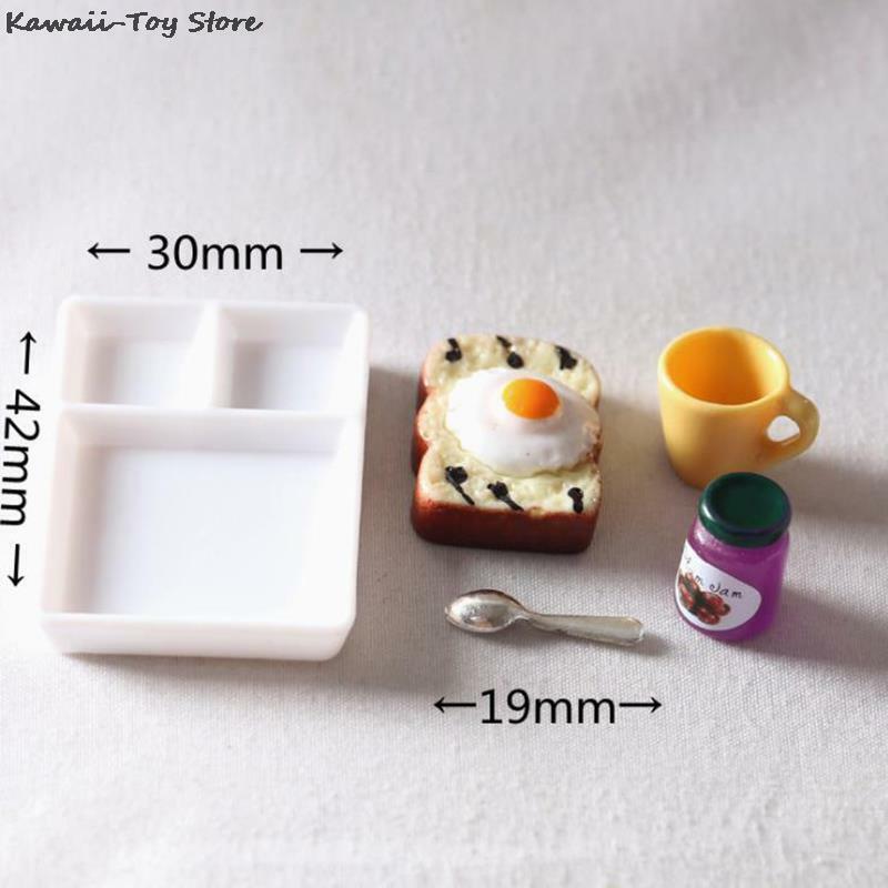 5pcs/set Dollhouse MIniature Toast Bread Jam Dinner Plate Cup Spoon For Doll House Play Kitchen Accessoreis