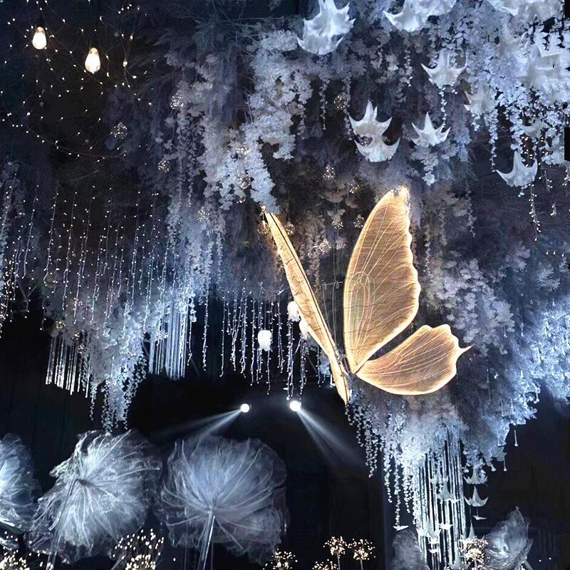 Lampa ozdobna ślubne motyle doprowadziły koronkową lampę sufitową romantyczne kreatywne lampy motylkowe chodnik obciążenia drogi na światła sceniczne imprezowych.