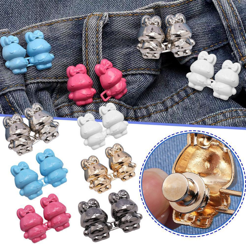 Cute Detachable Rabbit Metal Buttons Snap Fastener Pants Pin for Jeans Closing Artifact Tightening Waistband Button Adjustable