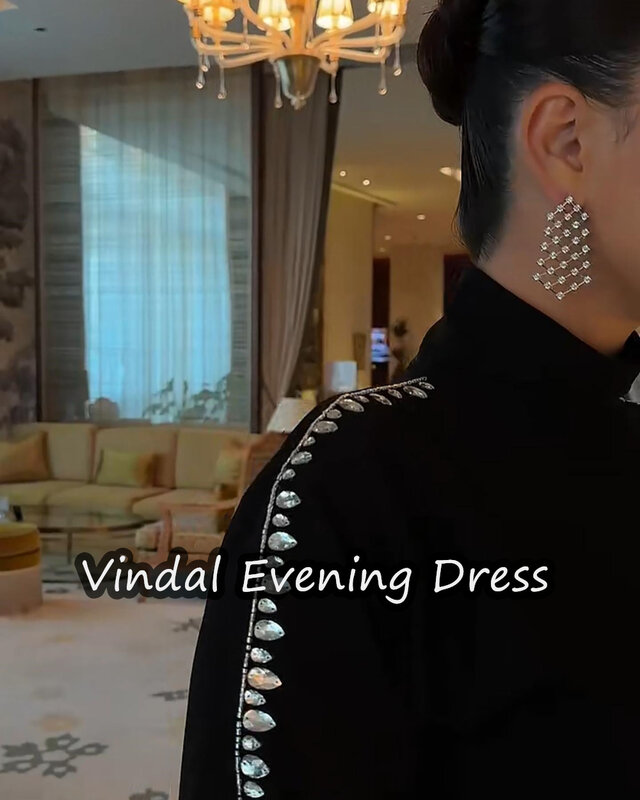 Vindal Floor Length A-Line Evening Dress Elegant Crepe  Prom Dresses Long Sleeves Scoop Neckline Built-in Bra  For Woman 2024