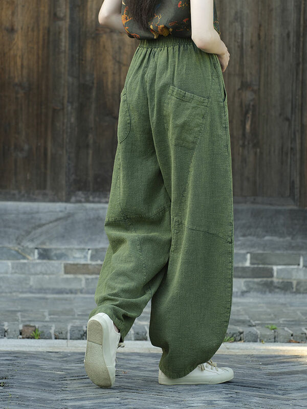 Frauen Ramie Sarouel übergroße lose Bloomers hochwertige natürliche Baumwolle Harems hose Vintage pastorale Yoga-Hose