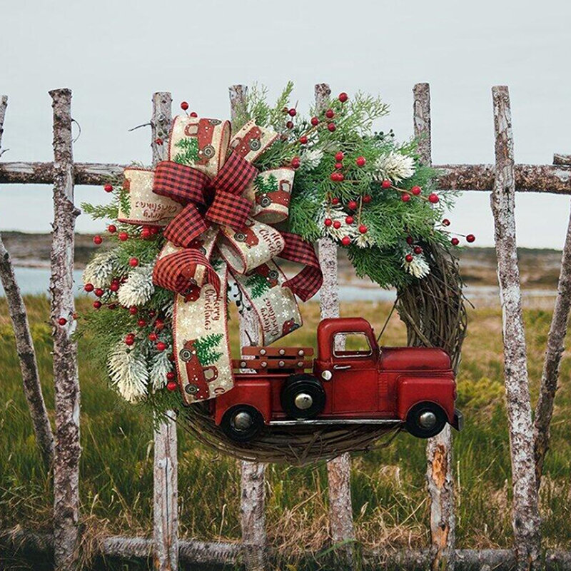 Grinalda do carro do arco do Natal mini, porta do jardim, decoração de flores falsificadas, baga do Twig do festival, acessórios do partido Home, 2024