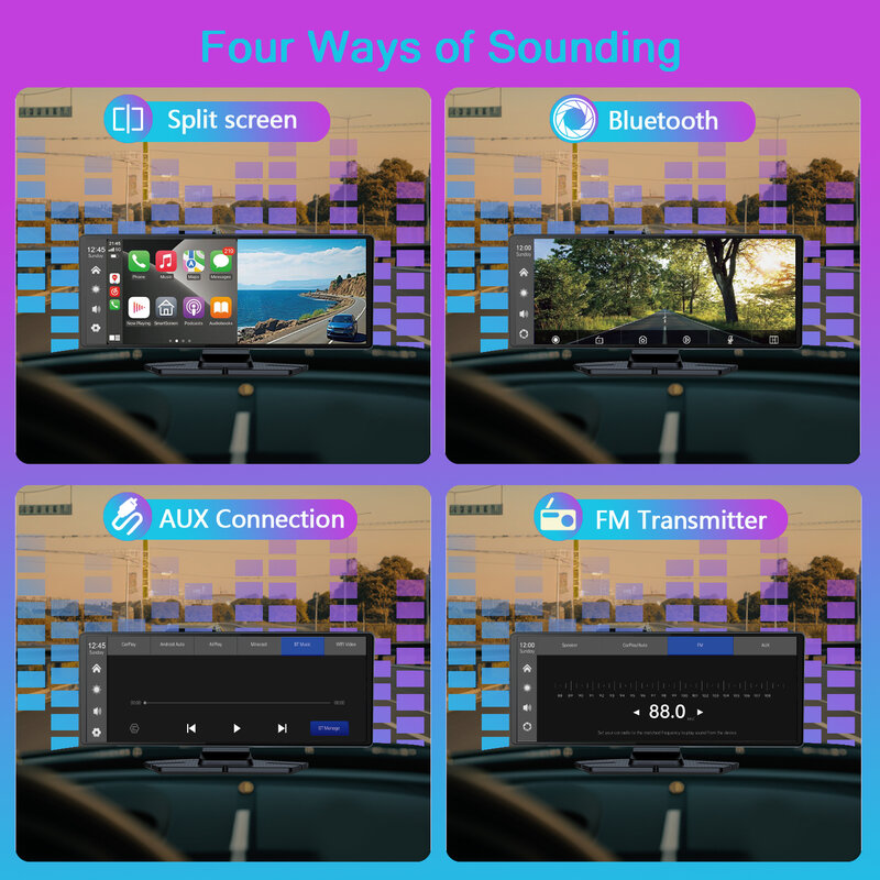 KQQ 10.26 "inteligentny ekran samochodowy z kamerą rozdzielczą 4K Carplay Android Auto przenośne samochodowe stereo z ekranem dotykowym samochodowy odtwarzacz multimedialny