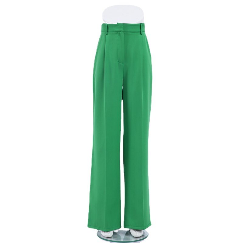 2023 Spring Women's Green High Waist Wide Leg Pants Ladies Suit Pants Loose Casual Long Trousers