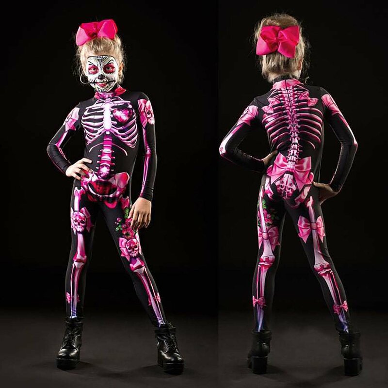 Macacão assustador do dia da morte para mulheres, traje esqueleto do diabo, festa adulta