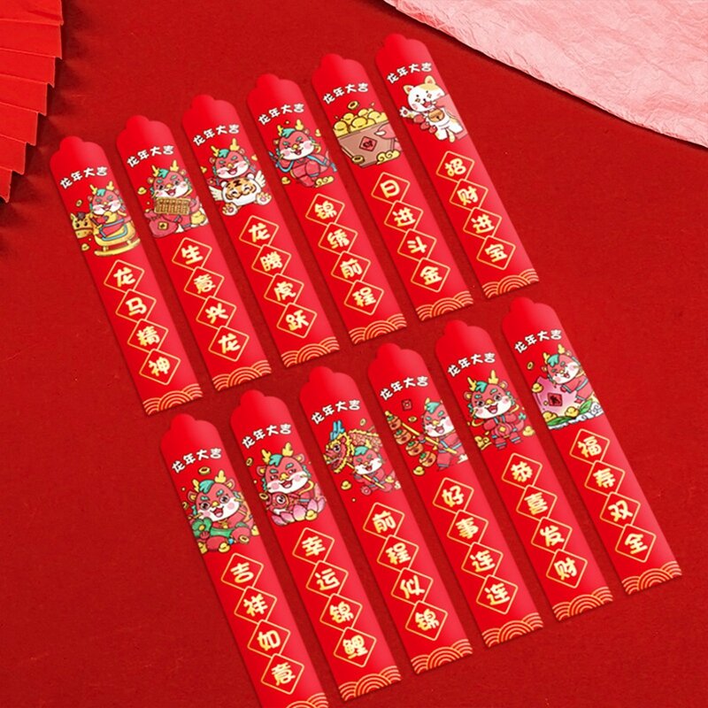 Amplop merah naga dengan 12 buah/set, paket berisi 12 Tahun Baru 2024 Tahun Naga Tiongkok, paket Festival Musim Semi Tahun Baru