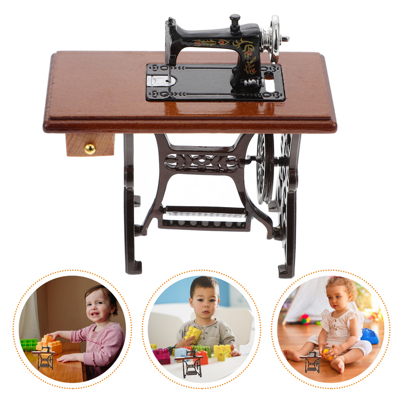 Miniatura de máquina de costura para crianças, Dollhouse Miniature Furniture, Acessórios vintage alfaiate, House Scale Decor, Acessório modelo