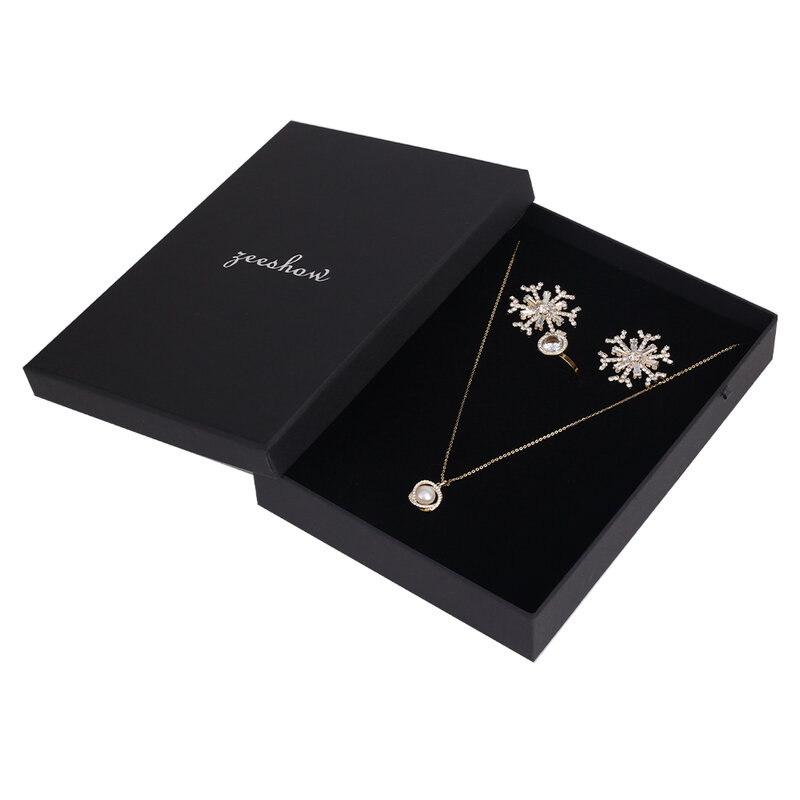 Caixa de jóias de papelão de papel simples caixa de jóias preta logotipo personalizado anel colar relógio caixa de embalagem