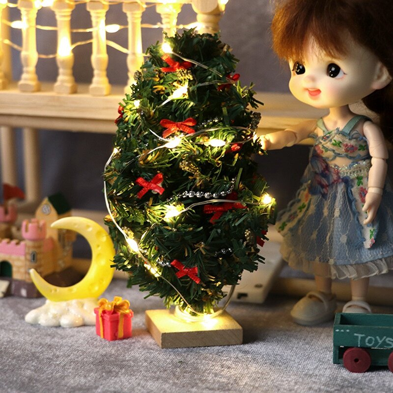 Casa de muñecas en miniatura para decoración de Navidad, juguete de simulación de árbol de Navidad, accesorios de Festival, 2023