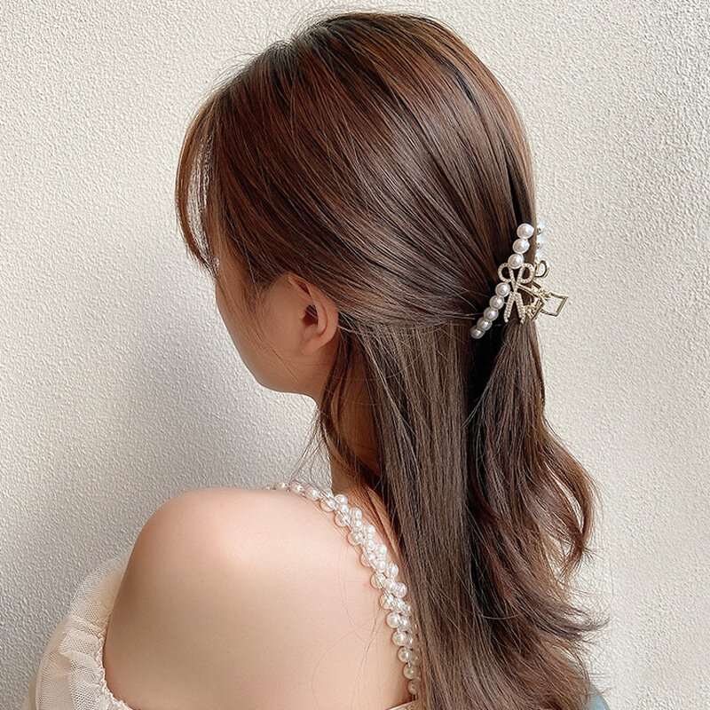 Pinza para el pelo con perlas, accesorio para el pelo, color rojo, coreano, elegante, de Metal, 2022