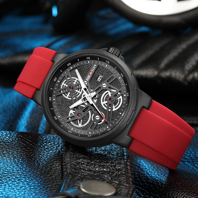 Роскошные Кварцевые Мужские наручные часы AOCASDIY, водонепроницаемые светящиеся мужские часы с индикацией недели, модные силиконовые часы высокого качества, мужские часы