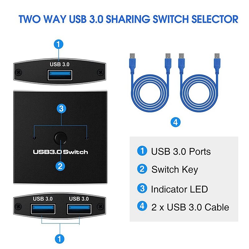 Usb 3.0 schakelaar keuzeschakelaar kvm switch 5gbps 2 in 1 uit usb switch usb 3.0 tweerichtingsdeler voor printer toetsenbord muis delen