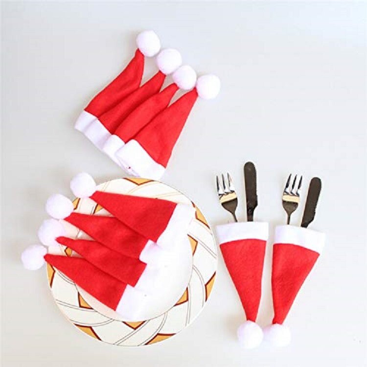 Bolsa de cubiertos de Navidad para muñecas sin rostro, soporte de vajilla de Papá Noel, tenedor, cuchillo, cubierta de bolsa, decoraciones navideñas