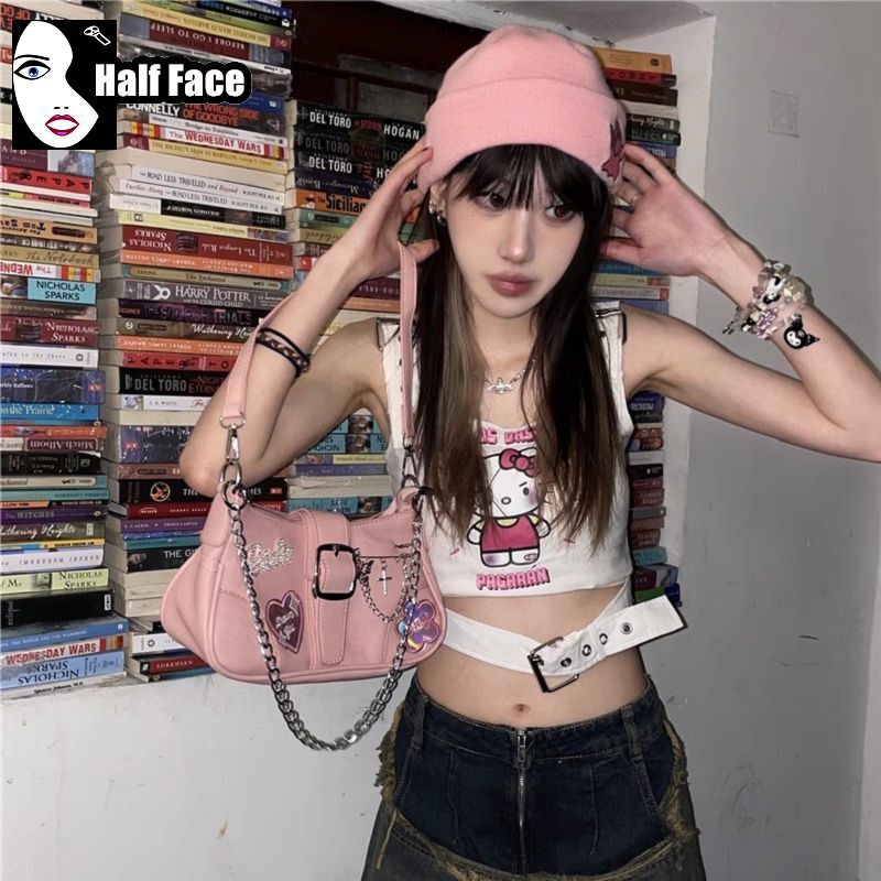 Bolsa de ombro Harajuku para mulheres, meninas picantes, gótico vermelho, punk, axilas de um ombro, Lolita Chain Design, bolsa tiracolo, Y2K