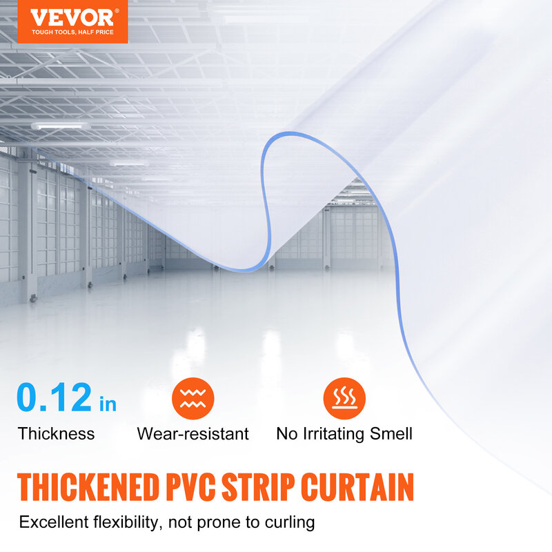 VEVOR 문짝 스트립 커튼 투명 방풍 PVC 부드러운 롤 걸이 커튼 스트립 장식 스크린, 출입구 실내 야외