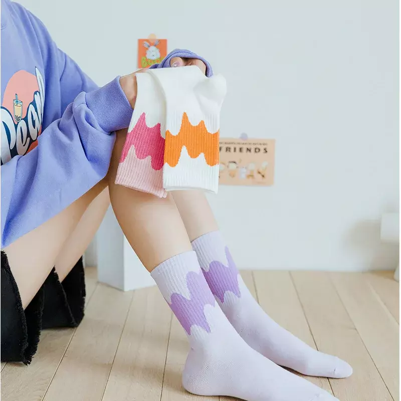 Meias de cores doces fofas para mulheres, versão coreana, meias japonesas, Ins Trend, Harajuku, meias de sorvete, novas, primavera e outono