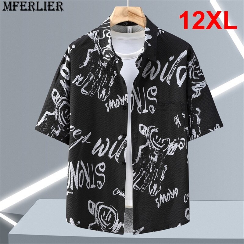 Camisa havaiana de manga curta masculina, camisas de verão, moda casual, plus size, 12XL, 11XL, tamanho grande, 12XL, 2024