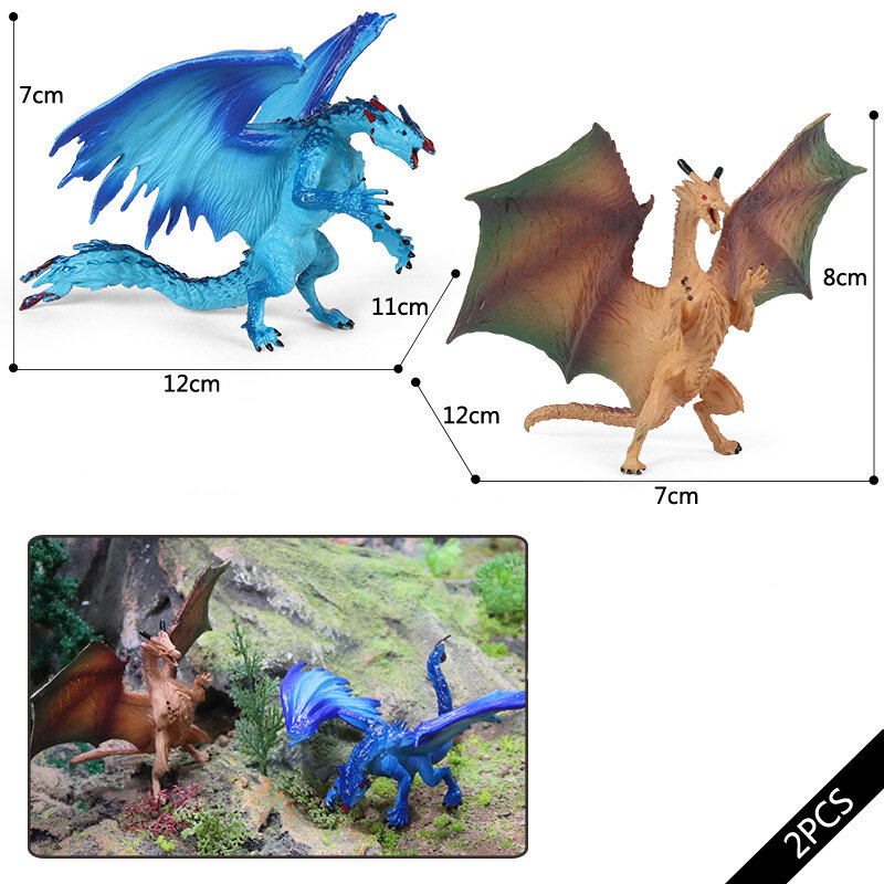 2-pacote dragão mágico estatueta brinquedo mitologia ocidental dragão animal modelo pvc figura de ação brinquedos educativos para crianças
