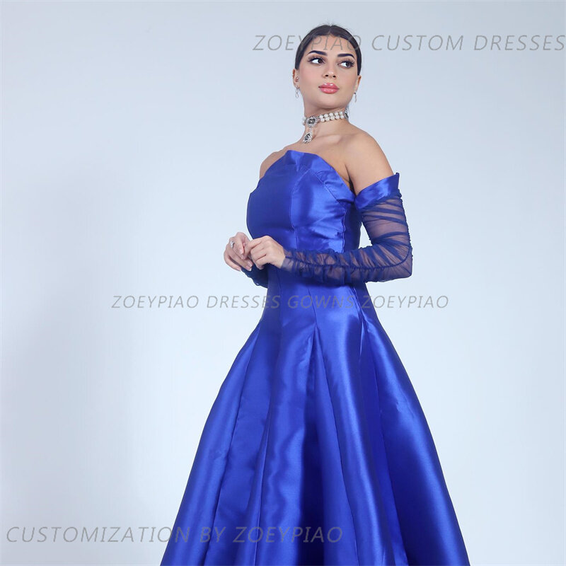 Royal Blue A Line Strapless Prom Dress Stain Full Sleeves Party Dress Celebrity Gowns Wedding Party Dress вечерние платья