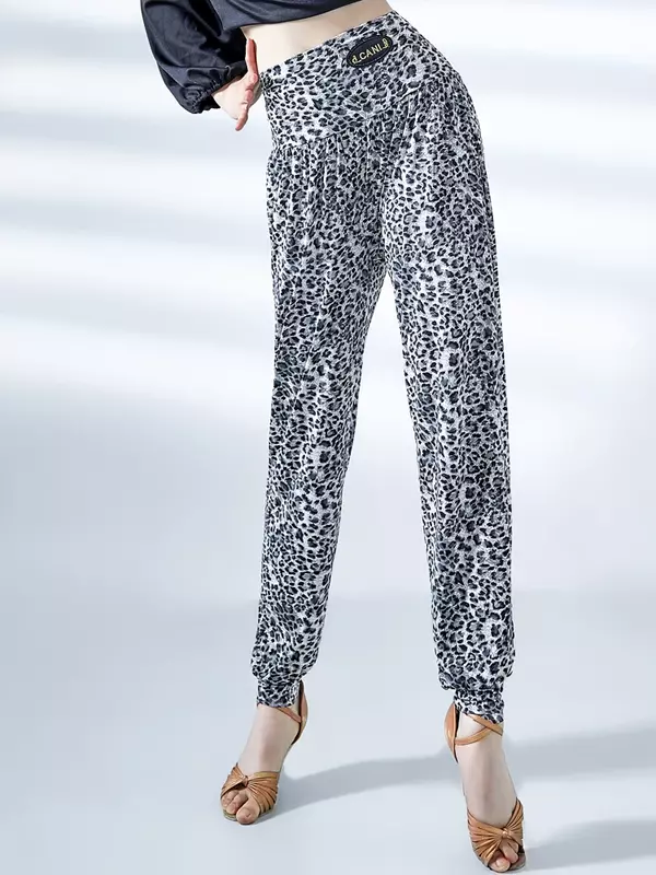 Pantalones de práctica de baile de leopardo para mujer, traje latino con cordón, estándar nacional, pantalones de baile moderno, nuevo