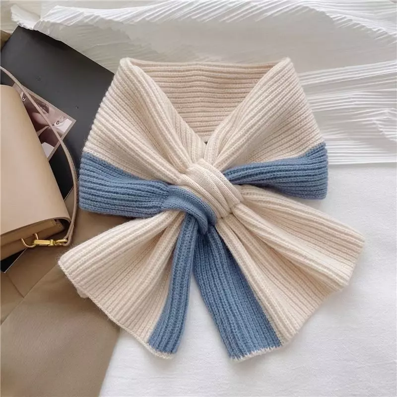 Women's Scarf Autumn and Winter Warm Color Matching Knitted Cross Wool All-Match Cute Fashion Girl's Scarf