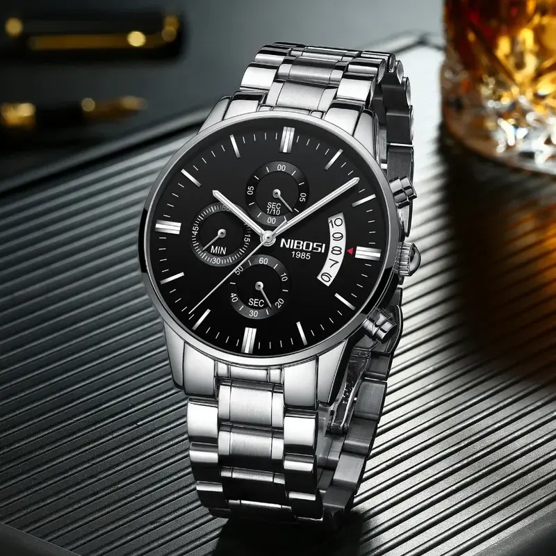 NIBOSI 남성용 밀리터리 쿼츠 손목시계, 럭셔리 탑 브랜드, 유명 남성 패션, 캐주얼 원피스 시계