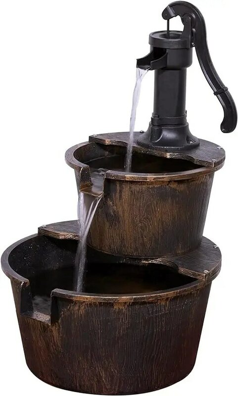 Alpine Corporation TIZ194BZ Outdoor Floor Rustic 2-Tiered  and Pump Water Fountain, Old-Fashioned