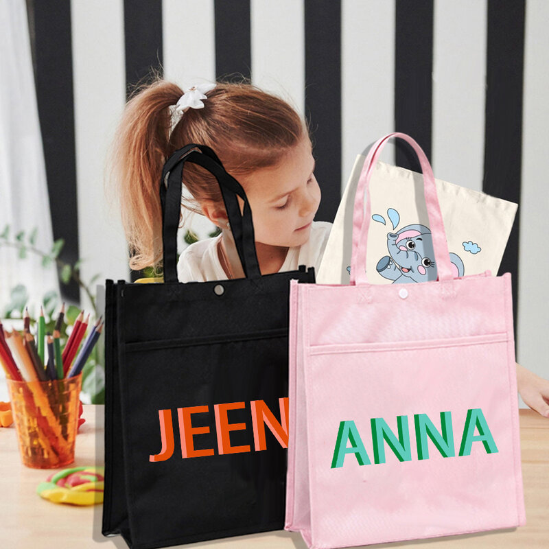 Bolsas de mano con monograma de sombra personalizado para niños, Bolsa Escolar con nombre personalizado, regalos de cumpleaños para niños pequeños, bolsa de libros de lectura