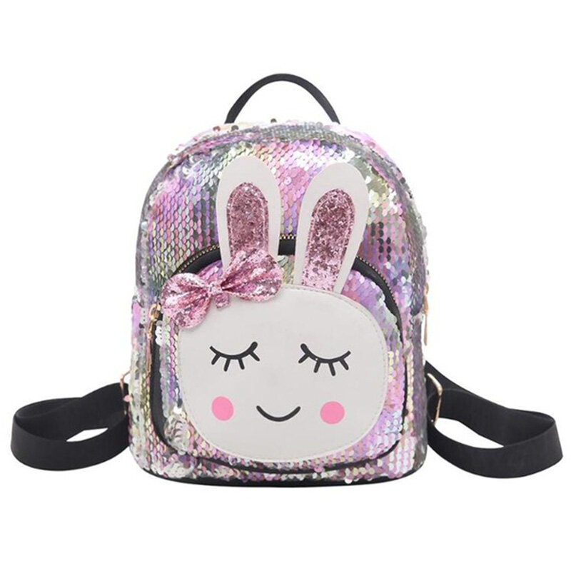 Mini mochila lantejoulas para meninas, Bolsas de ombro bonito coelho para meninas, Mochila Brilhante