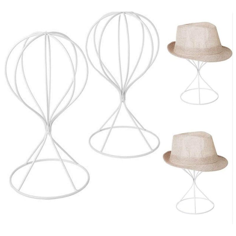 2ชิ้นหมวกโลหะที่ทันสมัยทนทานทนทานหมวกแร็คหมวกเหล็กที่วางวิกผมที่วางหมวกแสดงหมวกชั้นวางหมวก (สีขาว)