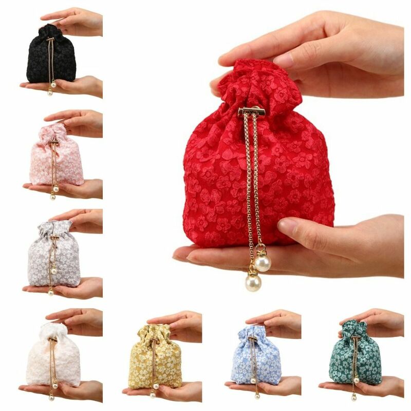 Borsa con coulisse fiore di perle catena elegante borsa per zucchero festiva di grande capacità borsa portaoggetti in stile coreano borsa per secchiello da sposa all'aperto