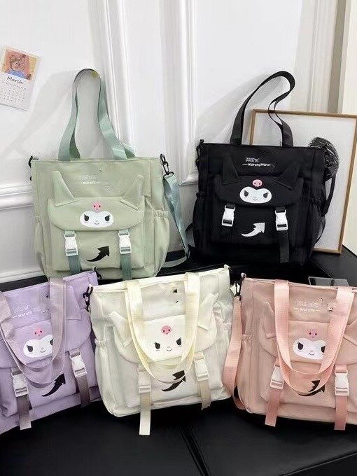 Рюкзак Sanrio для студентов, новая Корейская вместительная милая сумка для макияжа Kuromi, мультяшный Коричный портативный книжный мешок на ремне