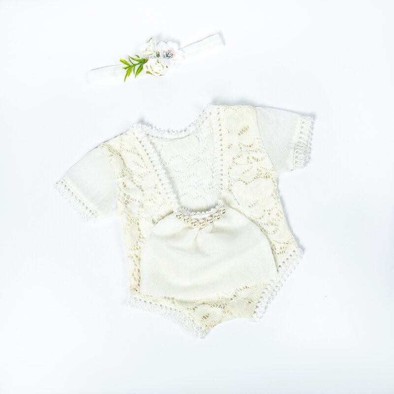 新生児の赤ちゃんの写真撮影の小道具女の子レースロンパースジャンプスーツヘッドバンドセット幼児プリンセスコスチューム衣装