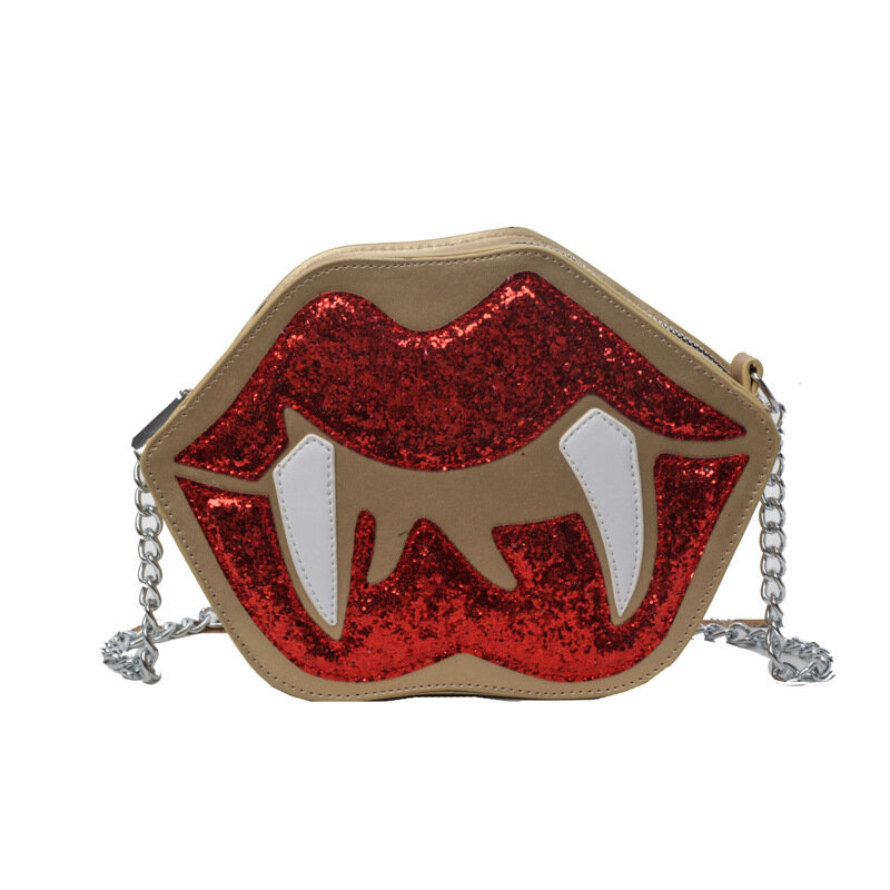 Unique Design 2024 New Ins Funny Red Lip Bag Dark Gothic Chain Shoulder Bag Crossbody Bags for Women Purses and Handbags