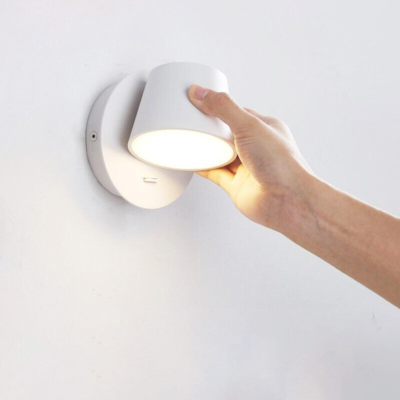 Lámpara LED de pared nórdica con interruptor, luz giratoria de 350 grados para dormitorio, mesita de noche, pasillo, luz de lectura, candelabro de Hotel, luz interior