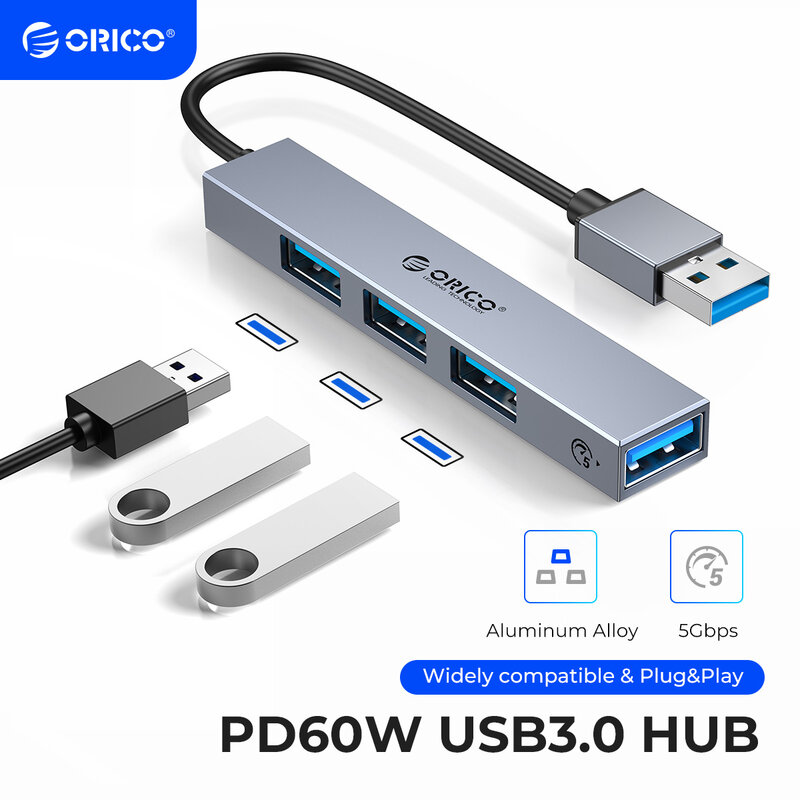 ORICO Aluminum Type C HUB 4 Port USB 3.0 2.0 Ultra Slim Portable Splitter Card Reader Adapter Station For Computer Accessories