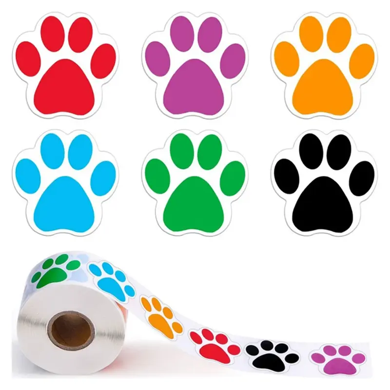 500 Stück/Rolle 2.5*2,5 cm Hund Fußabdruck Aufkleber PVC-Artikel Markierung Requisiten Spielzeug Kinder aufkleber