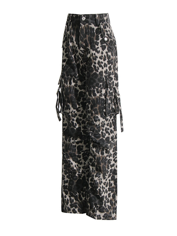 روميس-سراويل نسائية عالية الخصر مع جيوب ، خياطة الفهد ، أزرار ، فضفاضة ، الساق الواسعة ، السراويل الطويلة ، الموضة النسائية ، جديدة