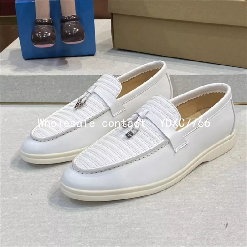 Leather slip cover women's flat bottomed casual shoes metal lock lofook shoes mule summer spring and autumn walking shoes ladies