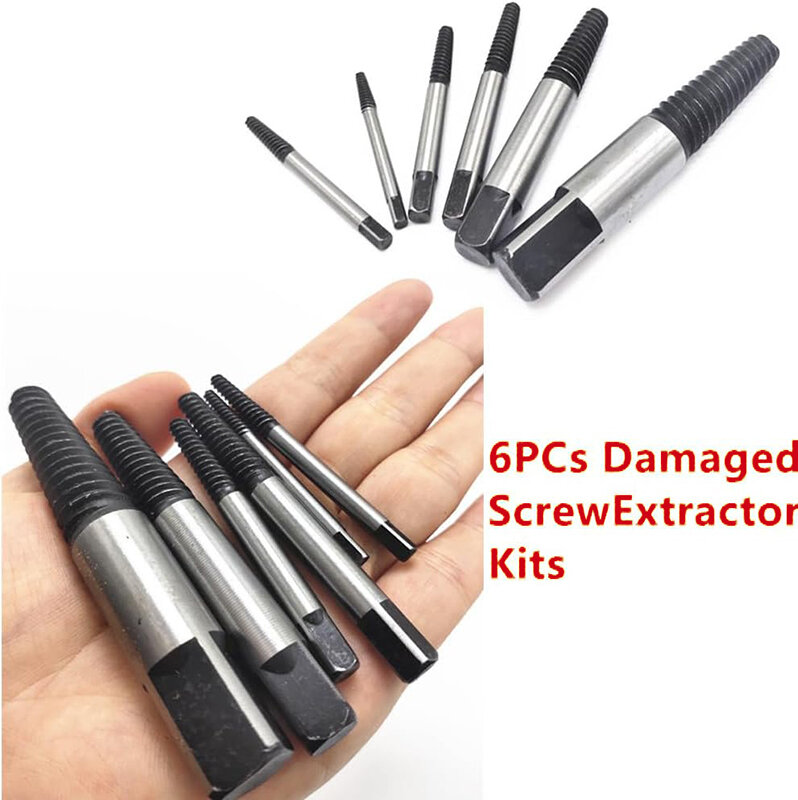 6Pcs Screw Extractor Center Drill Bits Guide Set Broken Damaged Bolt Durable Easy Out Remover Center Drill Damaged Bolts Tools