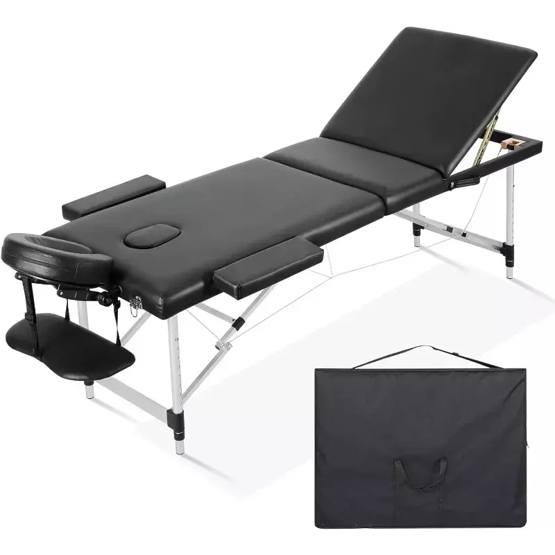 Przenośny stół do masażu Careboda 3-krotny 23.6 "szeroki, regulowany na wysokość aluminiowy łóżko do masażu z zagłówkiem, podłokietnikami i torba do noszenia,