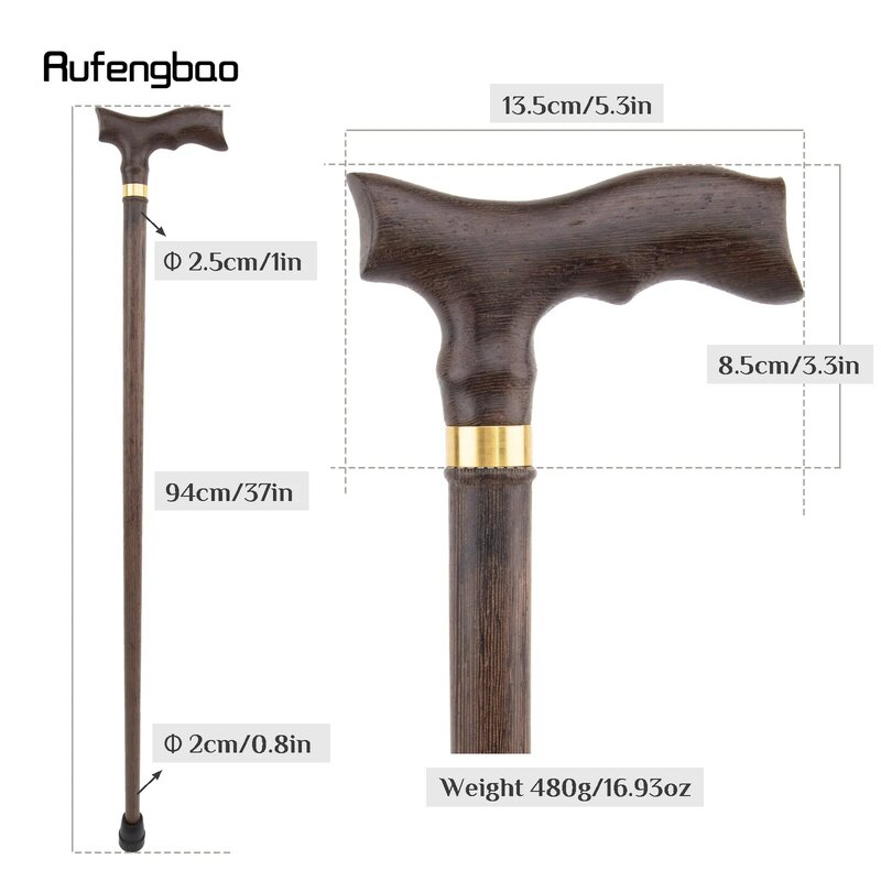 Brown Wooden Single Joint Fashion Walking Stick Decorative Cospaly Party Walking Cane Halloween Mace Crutch  Wand Crosier 94cm