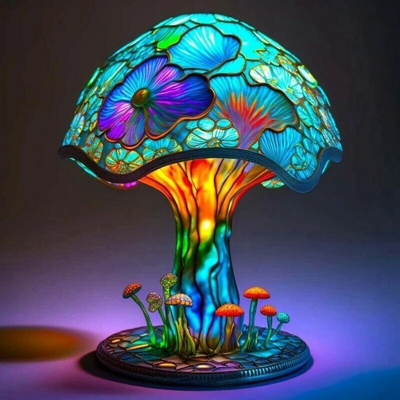 Lampada da tavolo creativa a fungo in vetro colorato Vintage Animal Plant Series a forma di camera da letto in resina Decora Household