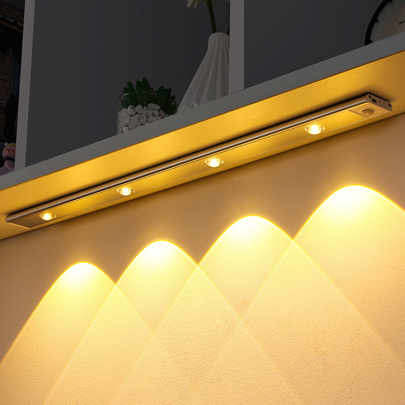 Luz LED nocturna con Sensor de movimiento, iluminación interior ultrafina, inalámbrica, USB, para debajo del gabinete, cocina, dormitorio y armario