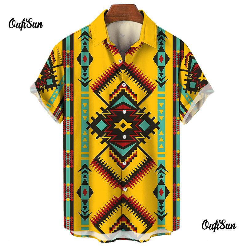Etniczny klasyczny styl patchworkowy męski koszulka socjalna do bluzki męskiej mody impreza letnia odzież męska camcaais sukienka kwiatowa