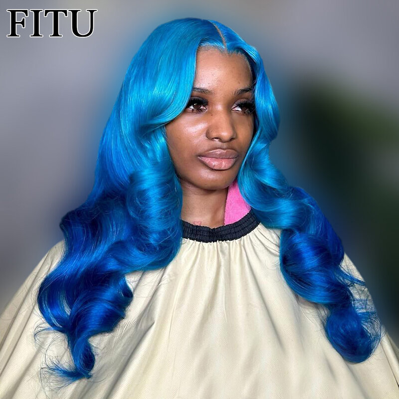 Fitu Ombre Blauw Transparant 13X6 13X4 Lace Frontale Human Hair Pruik 613 Gekleurd Geplukt Met Babyhaar 5X5 Lace Sluiting Pruik
