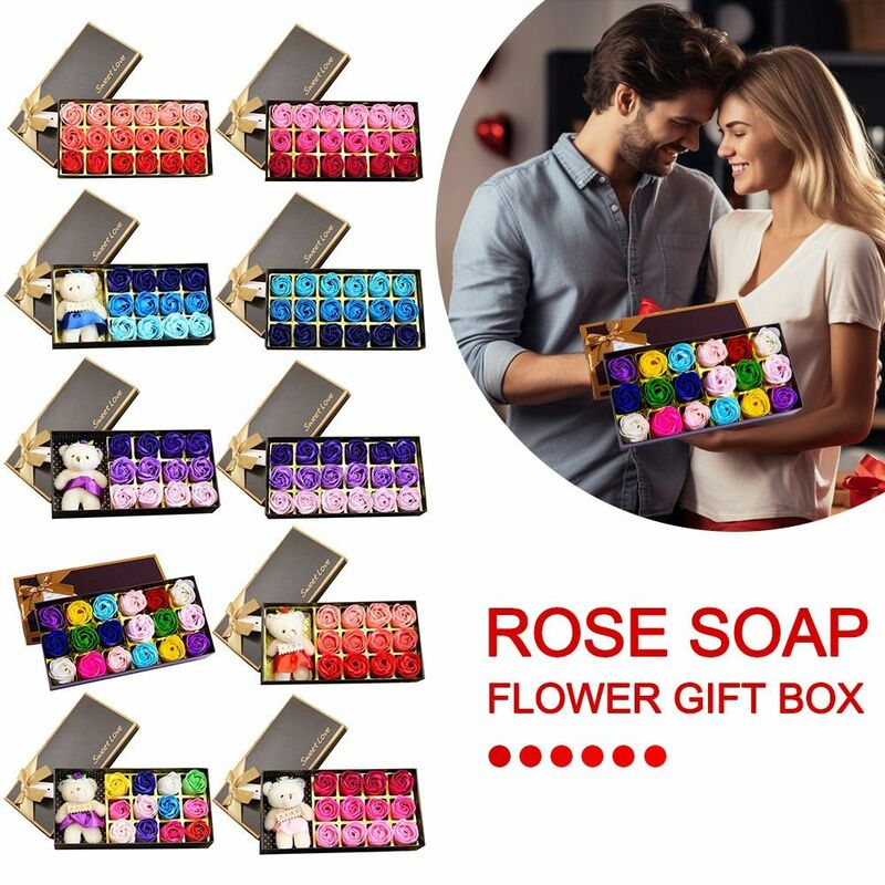 صابون حمام برائحة زهور الورد مصنوع يدويًا مع صندوق هدايا ، زهرة صناعية ، حب سريع ، هدية عيد الحب