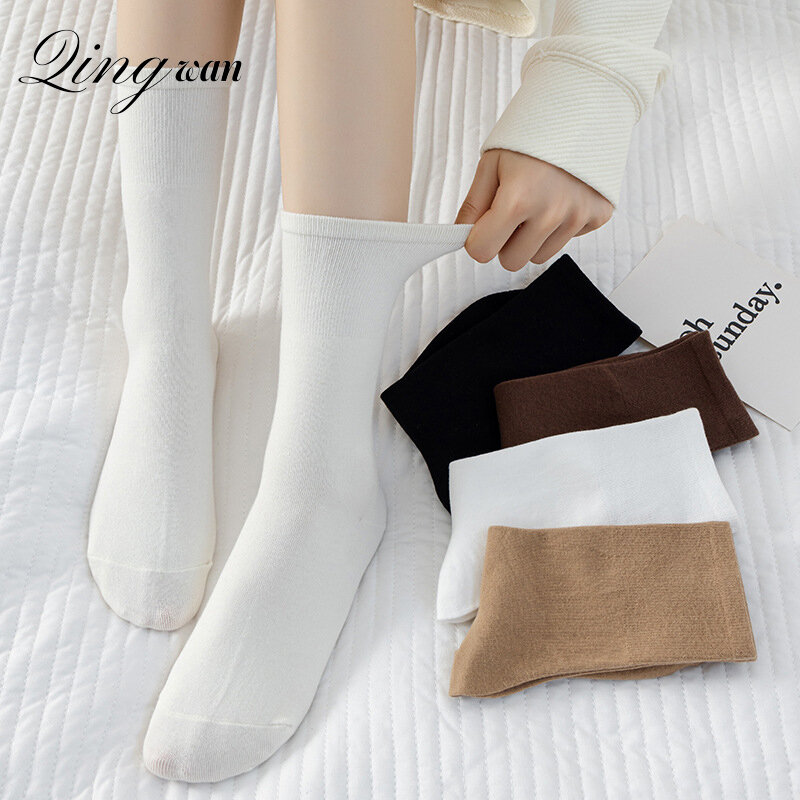 Носки женские средней длины, впитывающие пот и дышащие, однотонные носки, 5 пар, для осени и зимы, оптовая продажа